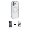 MARSİLYAN™- iPhone 13 Pro Max Kılıf Ahenk Işık Serisi - Siyah Bilvis 3D Mat Cam Ekran Koruyucu + Neon Fosforlu Kamera Lens - YL