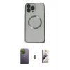 MARSİLYAN™- iPhone 13 Pro Max Kılıf Ahenk Işık Serisi - Siyah Bilvis 3D Mat Cam Ekran Koruyucu + Neon Fosforlu Kamera Lens - YL