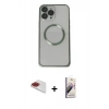 MARSİLYAN™- iPhone 13 Pro Max Kılıf Ahenk Işık Serisi - Siyah Bilvis 3D Mat Cam Ekran Koruyucu + Pers Alüminyum Kamera Lens - KI