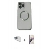 MARSİLYAN™- iPhone 13 Pro Max Kılıf Ahenk Işık Serisi - Siyah Bilvis 3D Mat Cam Ekran Koruyucu + Pers Alüminyum Kamera Lens - SABE