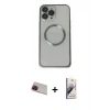 MARSİLYAN™- iPhone 13 Pro Max Kılıf Ahenk Işık Serisi - Siyah Bilvis 3D Mat Cam Ekran Koruyucu + Rainbow Kamera Lens Koruma Cam - KI