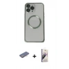 MARSİLYAN™- iPhone 13 Pro Max Kılıf Ahenk Işık Serisi - Siyah Bilvis 3D Mat Cam Ekran Koruyucu + Renkli Kamera Lens Koruma Cam - MI