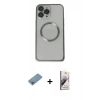 MARSİLYAN™- iPhone 13 Pro Max Kılıf Ahenk Işık Serisi - Siyah Bilvis 3D Mat Cam Ekran Koruyucu + Shine Kamera Lens Koruma Cam - GI