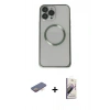 MARSİLYAN™- iPhone 13 Pro Max Kılıf Ahenk Işık Serisi - Siyah Bilvis 3D Mat Cam Ekran Koruyucu + Turuncu Renkli Kamera Lens Koruma Cam
