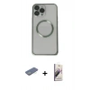 MARSİLYAN™- iPhone 13 Pro Max Kılıf Ahenk Işık Serisi - Siyah Bilvis 3D Mat Cam Ekran Koruyucu + Renkli Kamera Lens Koruma Cam - YL