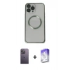 MARSİLYAN™- iPhone 13 Pro Max Kılıf Ahenk Işık Serisi - Siyah Bilvis 5in1 3D Magic Cam Ekran Koruyucu + Beyaz Neon Fosforlu Kamera Lens