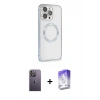 MARSİLYAN™- iPhone 13 Pro Max Kılıf Ahenk Işık Serisi - Siyah Bilvis 5in1 3D Magic Cam Ekran Koruyucu + Beyaz Neon Fosforlu Kamera Lens