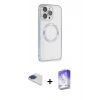 MARSİLYAN™- iPhone 13 Pro Max Kılıf Ahenk Işık Serisi - Siyah Bilvis 5in1 3D Magic Cam Ekran Koruyucu + Lacivert Pers Alüminyum Kamera Lens