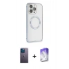 MARSİLYAN™- iPhone 13 Pro Max Kılıf Ahenk Işık Serisi - Siyah Bilvis 5in1 3D Magic Cam Ekran Koruyucu + Mavi Neon Fosforlu Kamera Lens
