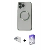 MARSİLYAN™- iPhone 13 Pro Max Kılıf Ahenk Işık Serisi - Siyah Bilvis 5in1 3D Magic Cam Ekran Koruyucu + Pers Alüminyum Kamera Lens - SABE