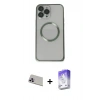 MARSİLYAN™- iPhone 13 Pro Max Kılıf Ahenk Işık Serisi - Siyah Bilvis 5in1 3D Magic Cam Ekran Koruyucu + Rainbow Kamera Lens Koruma Cam - MR