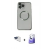 MARSİLYAN™- iPhone 13 Pro Max Kılıf Ahenk Işık Serisi - Siyah Bilvis 5in1 5D Magic Hayalet Cam Ekran Koruyucu + Pers Alüminyum Kamera Lens - LT