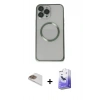 MARSİLYAN™- iPhone 13 Pro Max Kılıf Ahenk Işık Serisi - Siyah Bilvis 5in1 5D Magic Hayalet Cam Ekran Koruyucu + Pers Alüminyum Kamera Lens - GD