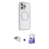 MARSİLYAN™- iPhone 13 Pro Max Kılıf Ahenk Işık Serisi - Siyah Bilvis 5in1 5D Magic Hayalet Cam Ekran Koruyucu + Pers Alüminyum Kamera Lens - SABE