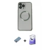 MARSİLYAN™- iPhone 13 Pro Max Kılıf Ahenk Işık Serisi - Siyah Bilvis 5in1 5D Magic Hayalet Cam Ekran Koruyucu + Shine Kamera Lens Koruma Cam - GI