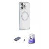 MARSİLYAN™- iPhone 13 Pro Max Kılıf Ahenk Işık Serisi - Siyah Bilvis 5in1 5D Magic Hayalet Cam Ekran Koruyucu + Renkli Kamera Lens Koruma Cam - PE