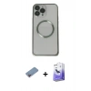 MARSİLYAN™- iPhone 13 Pro Max Kılıf Ahenk Işık Serisi - Siyah Bilvis 5in1 5D Magic Hayalet Cam Ekran Koruyucu + Shine Kamera Lens Koruma Cam - PE