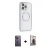 MARSİLYAN™- iPhone 13 Pro Max Kılıf Ahenk Işık Serisi - Siyah Bilvis Hayalet Cam Ekran Koruyucu + Neon Fosforlu Kamera Lens - BZ