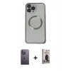 MARSİLYAN™- iPhone 13 Pro Max Kılıf Ahenk Işık Serisi - Siyah Bilvis Hayalet Cam Ekran Koruyucu + Neon Fosforlu Kamera Lens - BZ