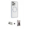 MARSİLYAN™- iPhone 13 Pro Max Kılıf Ahenk Işık Serisi - Siyah Bilvis Hayalet Cam Ekran Koruyucu + Rainbow Kamera Lens Koruma Cam - BZ