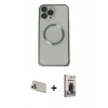 MARSİLYAN™- iPhone 13 Pro Max Kılıf Ahenk Işık Serisi - Siyah Bilvis Hayalet Cam Ekran Koruyucu + Rainbow Kamera Lens Koruma Cam - BZ
