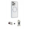 MARSİLYAN™- iPhone 13 Pro Max Kılıf Ahenk Işık Serisi - Siyah Bilvis Hayalet Cam Ekran Koruyucu + Kırmızı Rainbow Kamera Lens Koruma Cam