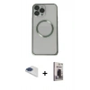 MARSİLYAN™- iPhone 13 Pro Max Kılıf Ahenk Işık Serisi - Siyah Bilvis Hayalet Cam Ekran Koruyucu + Pers Alüminyum Kamera Lens - LT