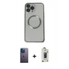 MARSİLYAN™- iPhone 13 Pro Max Kılıf Ahenk Işık Serisi - Siyah Bilvis Hayalet Cam Ekran Koruyucu + Neon Fosforlu Kamera Lens - MI