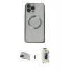 MARSİLYAN™- iPhone 13 Pro Max Kılıf Ahenk Işık Serisi - Siyah Bilvis Hayalet Cam Ekran Koruyucu + Rainbow Kamera Lens Koruma Cam - MI