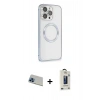 MARSİLYAN™- iPhone 13 Pro Max Kılıf Ahenk Işık Serisi - Siyah Bilvis Hayalet Cam Ekran Koruyucu + Rainbow Kamera Lens Koruma Cam - MI