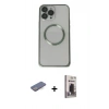MARSİLYAN™- iPhone 13 Pro Max Kılıf Ahenk Işık Serisi - Siyah Bilvis Hayalet Cam Ekran Koruyucu + Renkli Kamera Lens Koruma Cam - MI