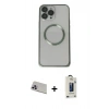MARSİLYAN™- iPhone 13 Pro Max Kılıf Ahenk Işık Serisi - Siyah Bilvis Hayalet Cam Ekran Koruyucu + Rainbow Kamera Lens Koruma Cam - MR