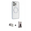MARSİLYAN™- iPhone 13 Pro Max Kılıf Ahenk Işık Serisi - Siyah Bilvis Hayalet Cam Ekran Koruyucu + Rainbow Kamera Lens Koruma Cam - MR
