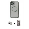 MARSİLYAN™- iPhone 13 Pro Max Kılıf Ahenk Işık Serisi - Siyah Bilvis Hayalet Cam Ekran Koruyucu + Rainbow Kamera Lens Koruma Cam - MR