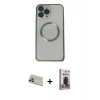 MARSİLYAN™- iPhone 13 Pro Max Kılıf Ahenk Işık Serisi - Siyah Bilvis Hayalet Cam Ekran Koruyucu + Rainbow Kamera Lens Koruma Cam - REGD