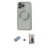 MARSİLYAN™- iPhone 13 Pro Max Kılıf Ahenk Işık Serisi - Siyah Bilvis Hayalet Cam Ekran Koruyucu + Shine Kamera Lens Koruma Cam - PE