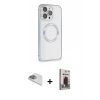 MARSİLYAN™- iPhone 13 Pro Max Kılıf Ahenk Işık Serisi - Siyah Bilvis Hayalet Cam Ekran Koruyucu + Sierra Blue Pers Alüminyum Kamera Lens