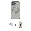 MARSİLYAN™- iPhone 13 Pro Max Kılıf Ahenk Işık Serisi - Siyah Bilvis Hayalet Cam Ekran Koruyucu + Pers Alüminyum Kamera Lens - SABE
