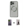 MARSİLYAN™- iPhone 13 Pro Max Kılıf Ahenk Işık Serisi - Siyah Bilvis Hayalet Cam Ekran Koruyucu + Neon Fosforlu Kamera Lens - YL