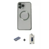 MARSİLYAN™- iPhone 13 Pro Max Kılıf Ahenk Işık Serisi - Siyah Bilvis Hayalet Cam Ekran Koruyucu + Yeşil Renkli Kamera Lens Koruma Cam