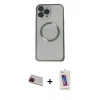 MARSİLYAN™- iPhone 13 Pro Max Kılıf Ahenk Işık Serisi - Siyah Joko 5D Cam + Kırmızı Rainbow Kamera Lens Koruma Cam
