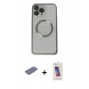 MARSİLYAN™- iPhone 13 Pro Max Kılıf Ahenk Işık Serisi - Siyah Joko 5D Cam + Renkli Kamera Lens Koruma Cam - PE