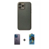MARSİLYAN™- iPhone 13 Pro Max Kılıf Ahenk Işık - Siyah 18D Cam Ekran Koruyucu + Neon Fosforlu Kamera Lens - MI