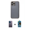 MARSİLYAN™- iPhone 13 Pro Max Kılıf Ahenk Işık - Siyah 18D Cam Ekran Koruyucu + Neon Fosforlu Kamera Lens - MI