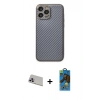 MARSİLYAN™- iPhone 13 Pro Max Kılıf Ahenk Işık - Siyah 18D Cam Ekran Koruyucu + Mor Rainbow Kamera Lens Koruma Cam