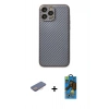 MARSİLYAN™- iPhone 13 Pro Max Kılıf Ahenk Işık - Siyah 18D Cam Ekran Koruyucu + Renkli Kamera Lens Koruma Cam - PE