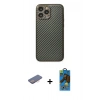 MARSİLYAN™- iPhone 13 Pro Max Kılıf Ahenk Işık - Siyah 18D Cam Ekran Koruyucu + Renkli Kamera Lens Koruma Cam - PE