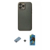 MARSİLYAN™- iPhone 13 Pro Max Kılıf Ahenk Işık - Siyah 18D Cam Ekran Koruyucu + Shine Kamera Lens Koruma Cam - GI
