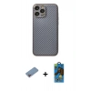 MARSİLYAN™- iPhone 13 Pro Max Kılıf Ahenk Işık - Siyah 18D Cam Ekran Koruyucu + Shine Kamera Lens Koruma Cam - PE