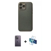 MARSİLYAN™- iPhone 13 Pro Max Kılıf Ahenk Işık - Siyah 3D Antistatik Cam Ekran Koruyucu + Neon Fosforlu Kamera Lens - BZ